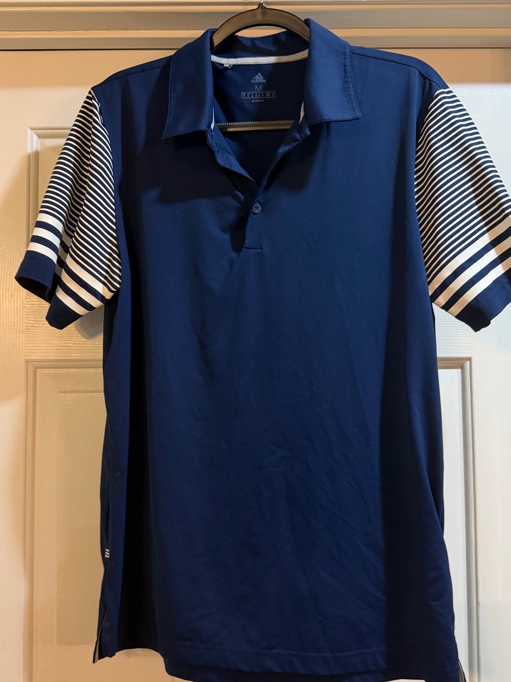 adidas Men’s Navy Polo with Striped White Sleeves